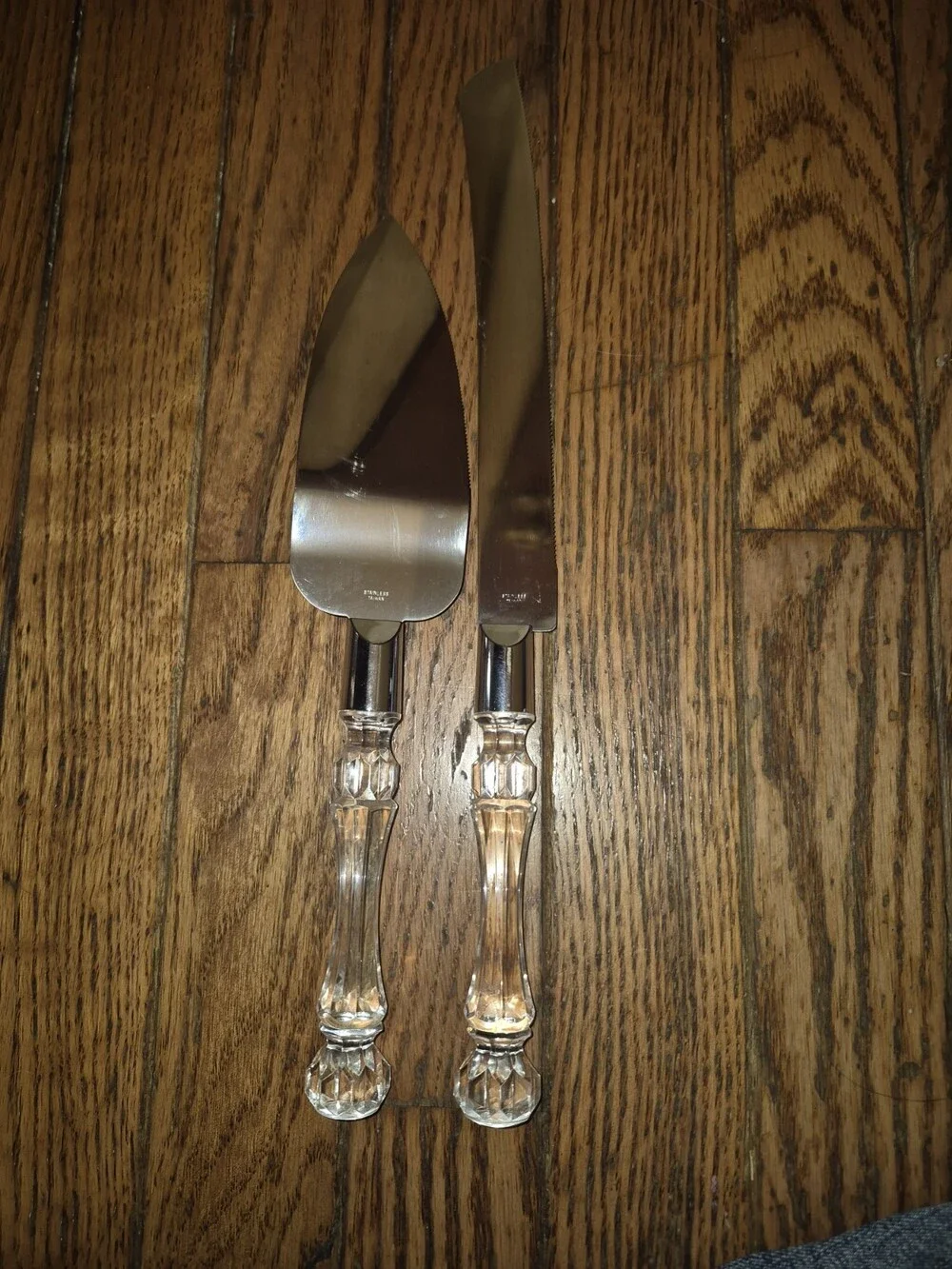 Vintage 2-Piece Stainless Steel Wedding Cake Knife & Server Set with Clear...